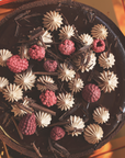 Chocolate Mousse Faux Berry Tart in Golden Lucite Box