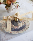 French Lace Floral Chocolate Mousse Tart on Porcelain Platter Gift Box