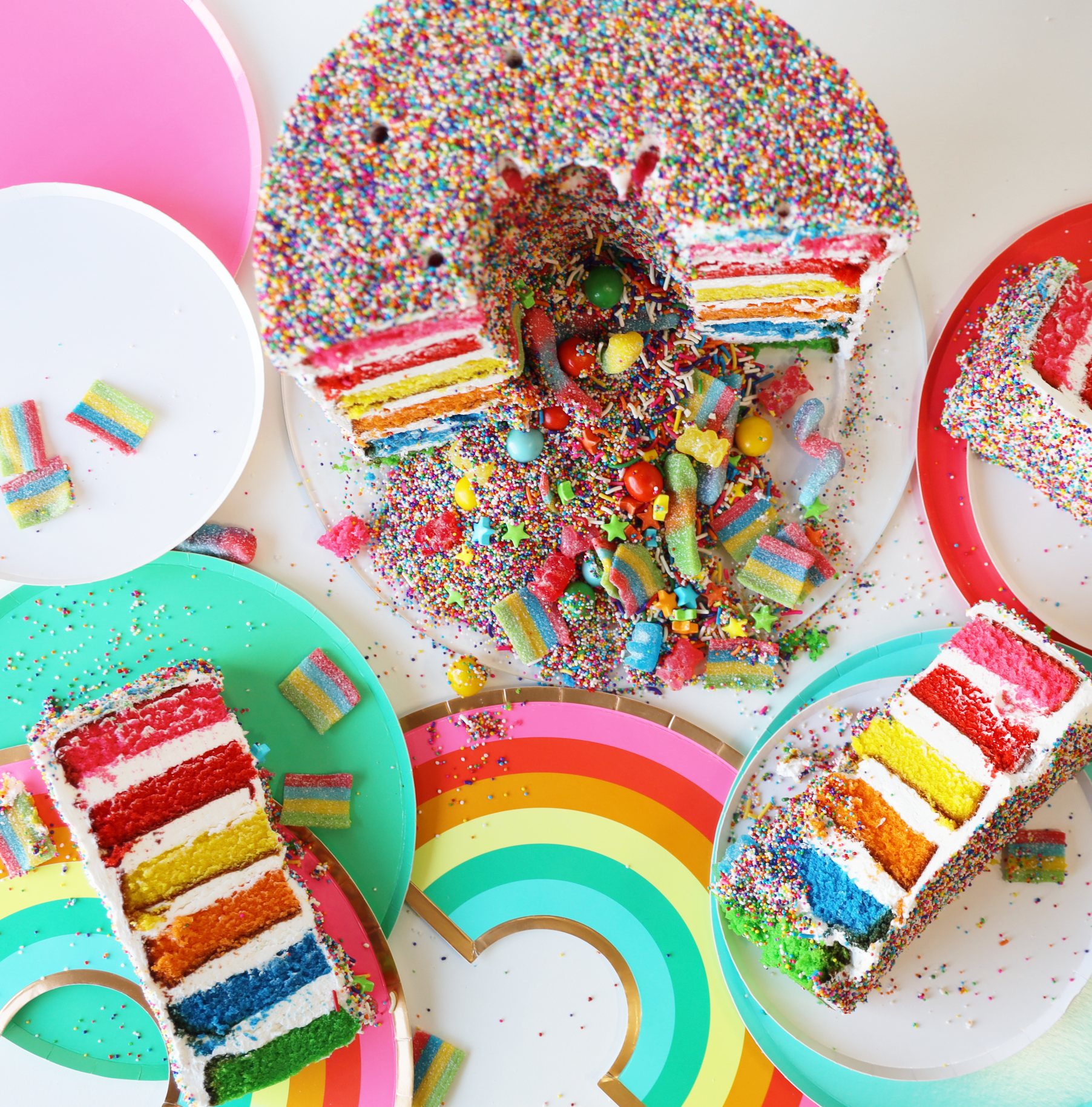 Rainbow Sprinkle Explosion Celebration Cake