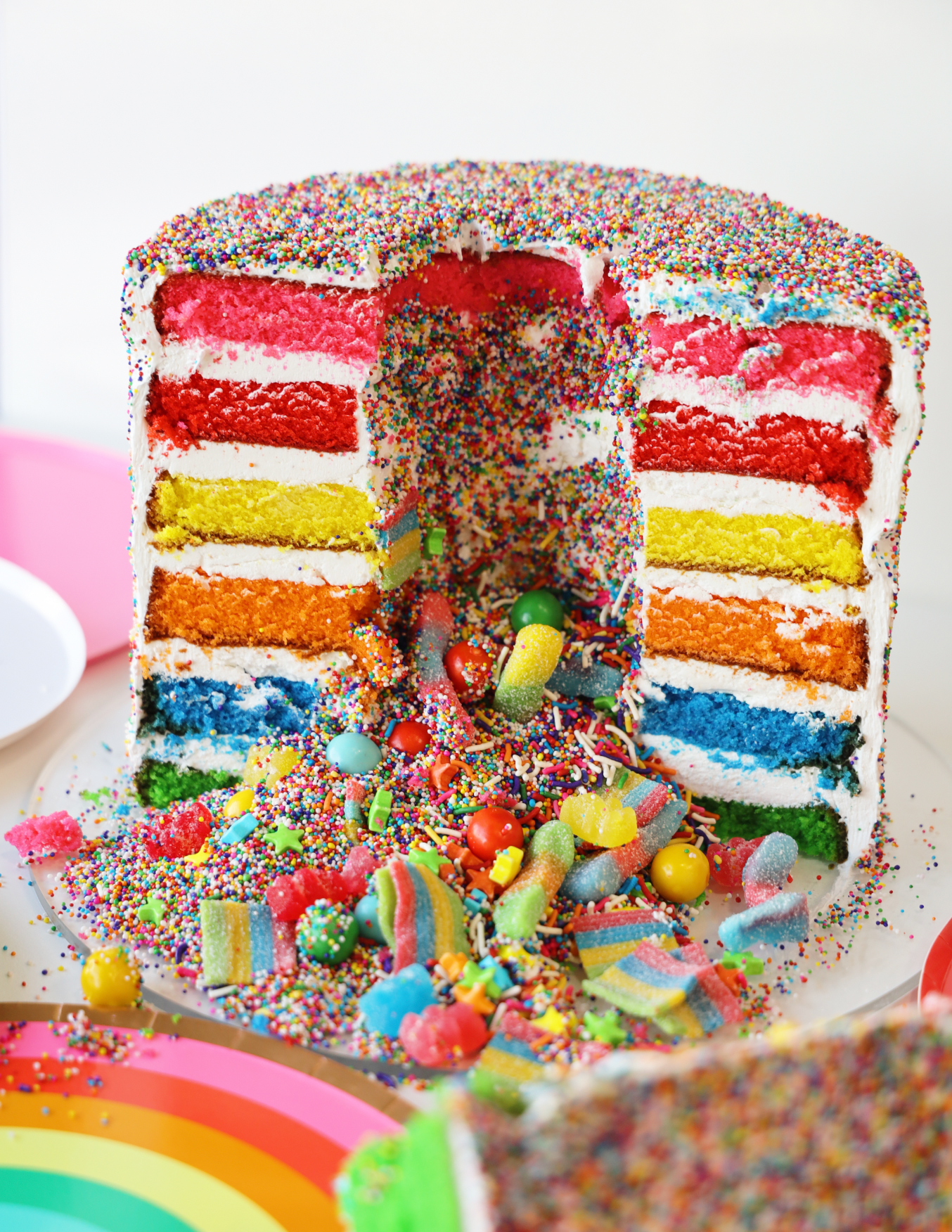 Rainbow Sprinkle Explosion Celebration Cake
