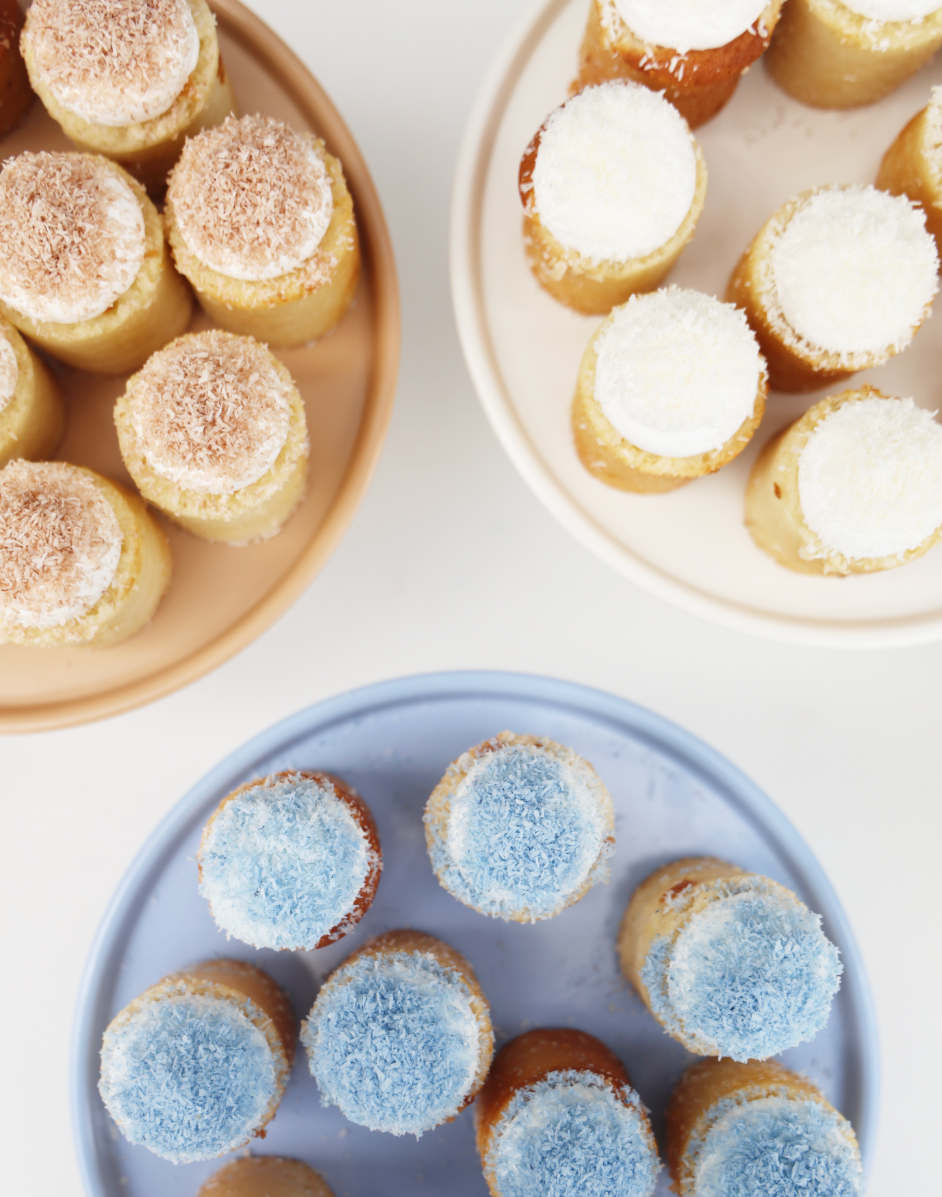 Mini Colored Coconut Cakes - Cream