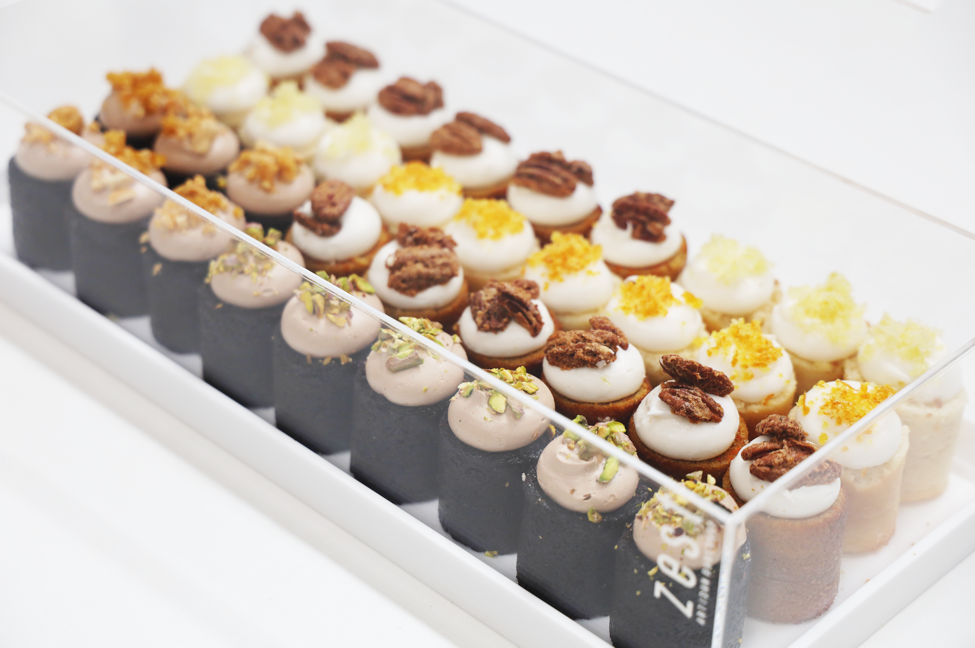 Assorted Mini Cakes in Lucite Tray