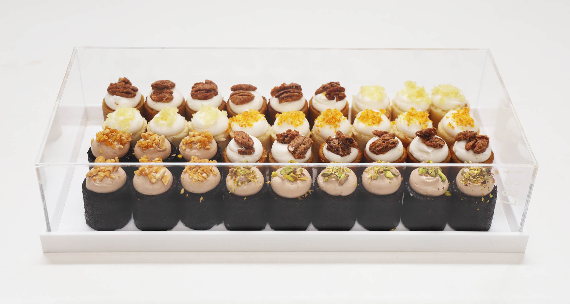 Assorted Mini Cakes in Lucite Tray