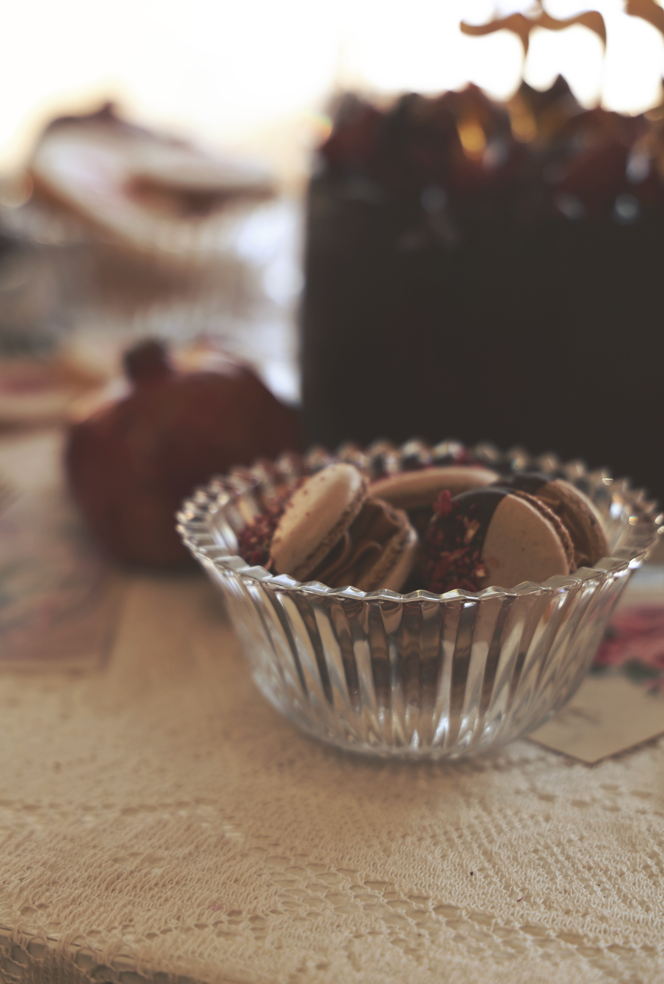 Double Chocolate Pomegranate Garnish French Macarons