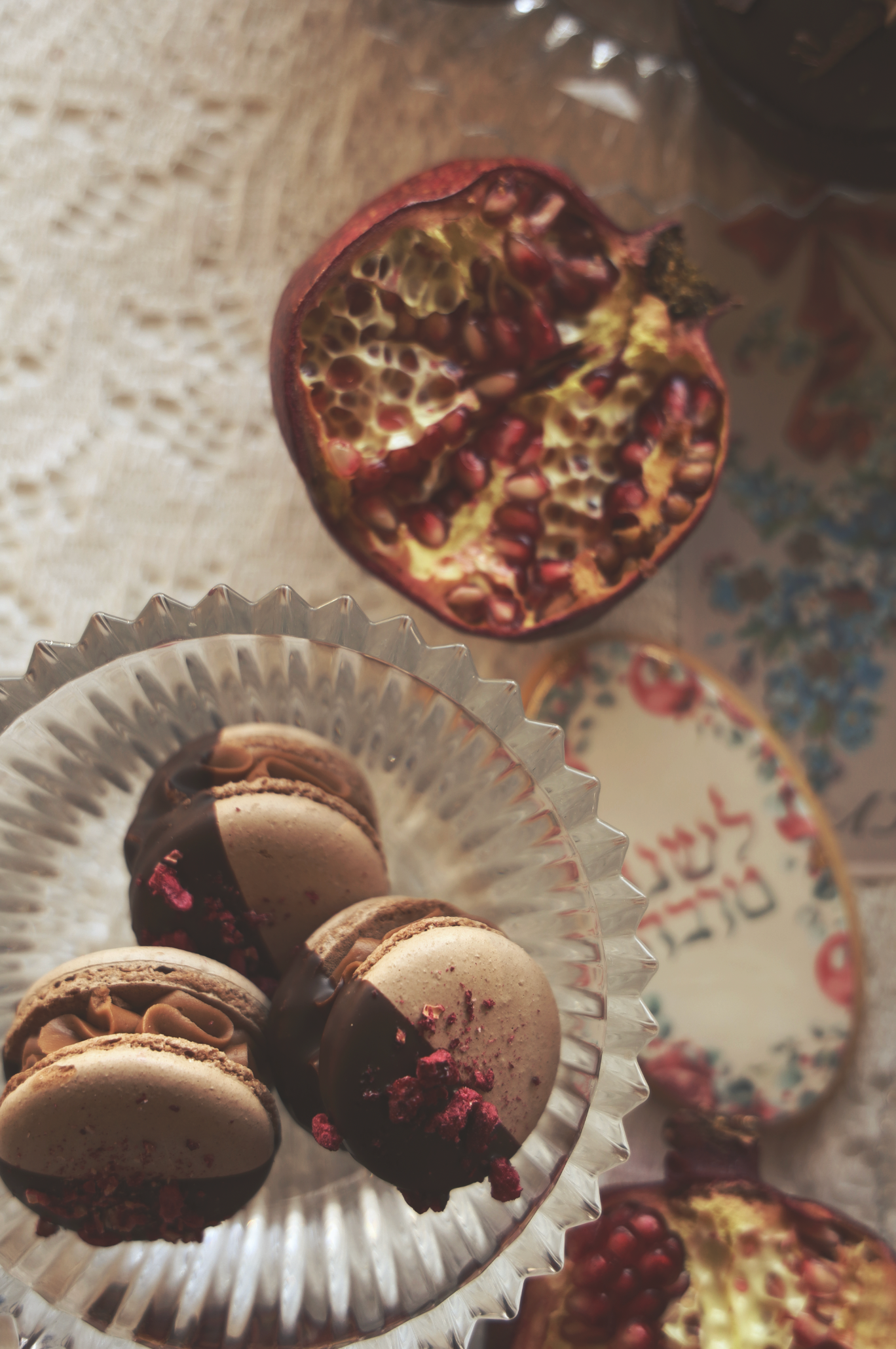 Double Chocolate Pomegranate Garnish French Macarons