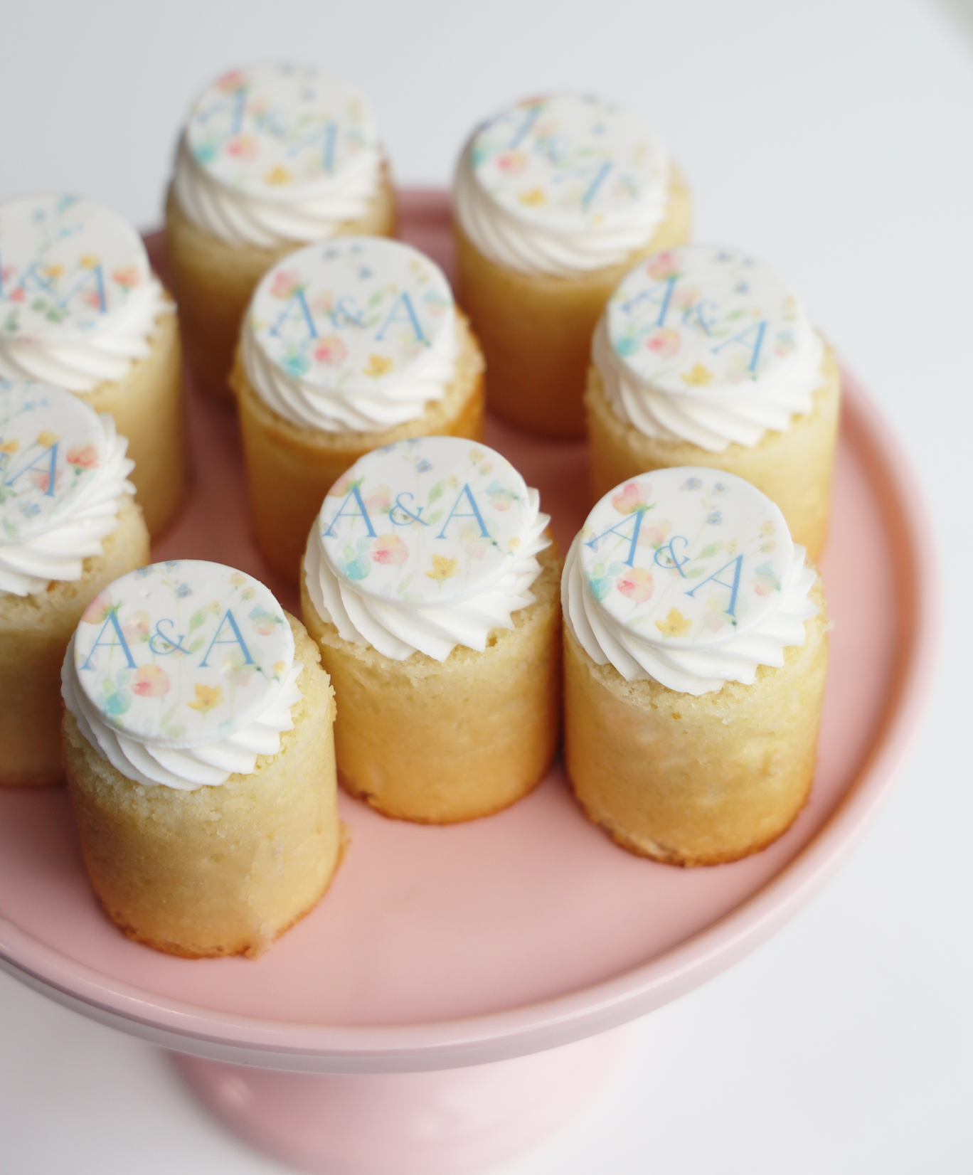 Custom Initial Pastel Watercolor Mini Cake Set (12)