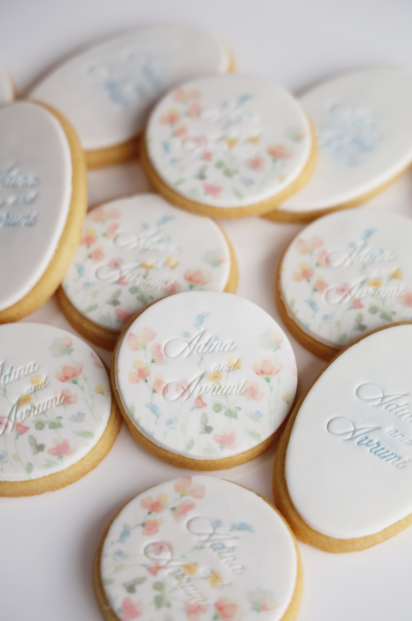 Pastel Watercolor + Watercolor Florals Personalized Cookies Set (36 Cookies)