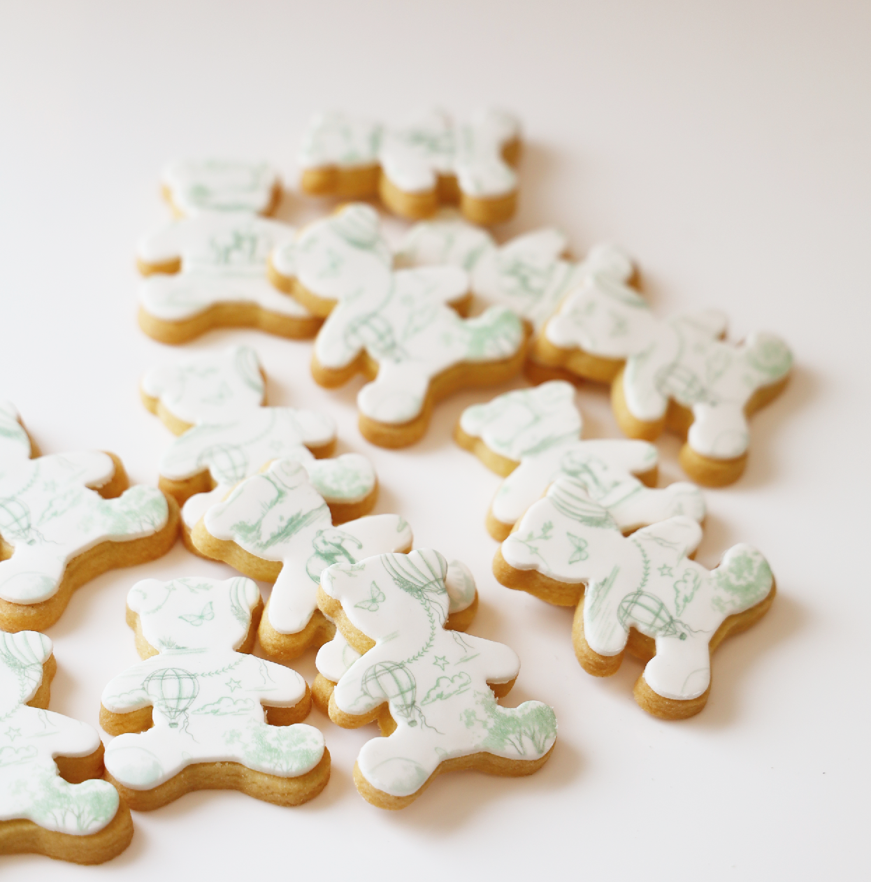 Sage Green Toile Mini Teddy Bear Cookies