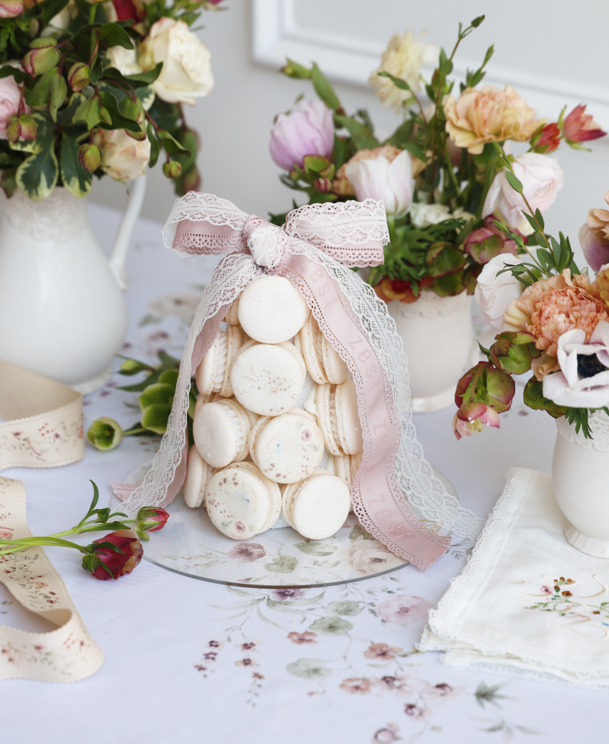 French Lace Floral Micro Macaron Tower