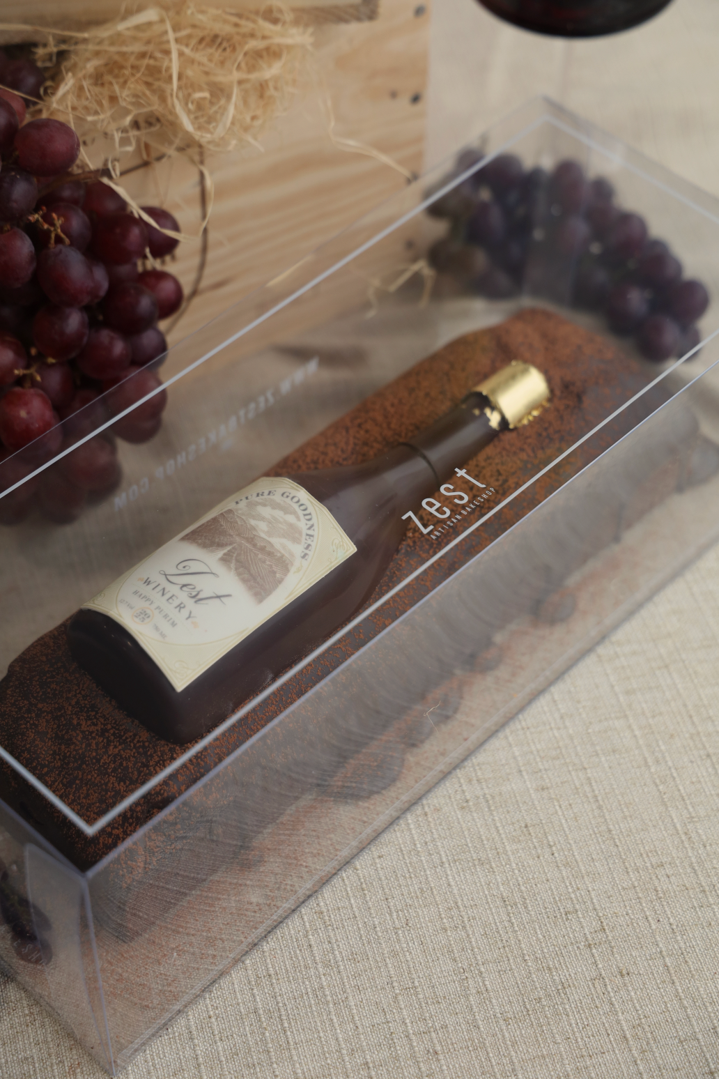 Zest Winery Wine Chocolate Log Cake Box