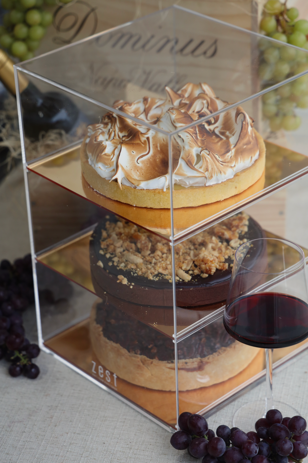 The Tart Selection Lucite Golden Dessert Display Case- 3 tier