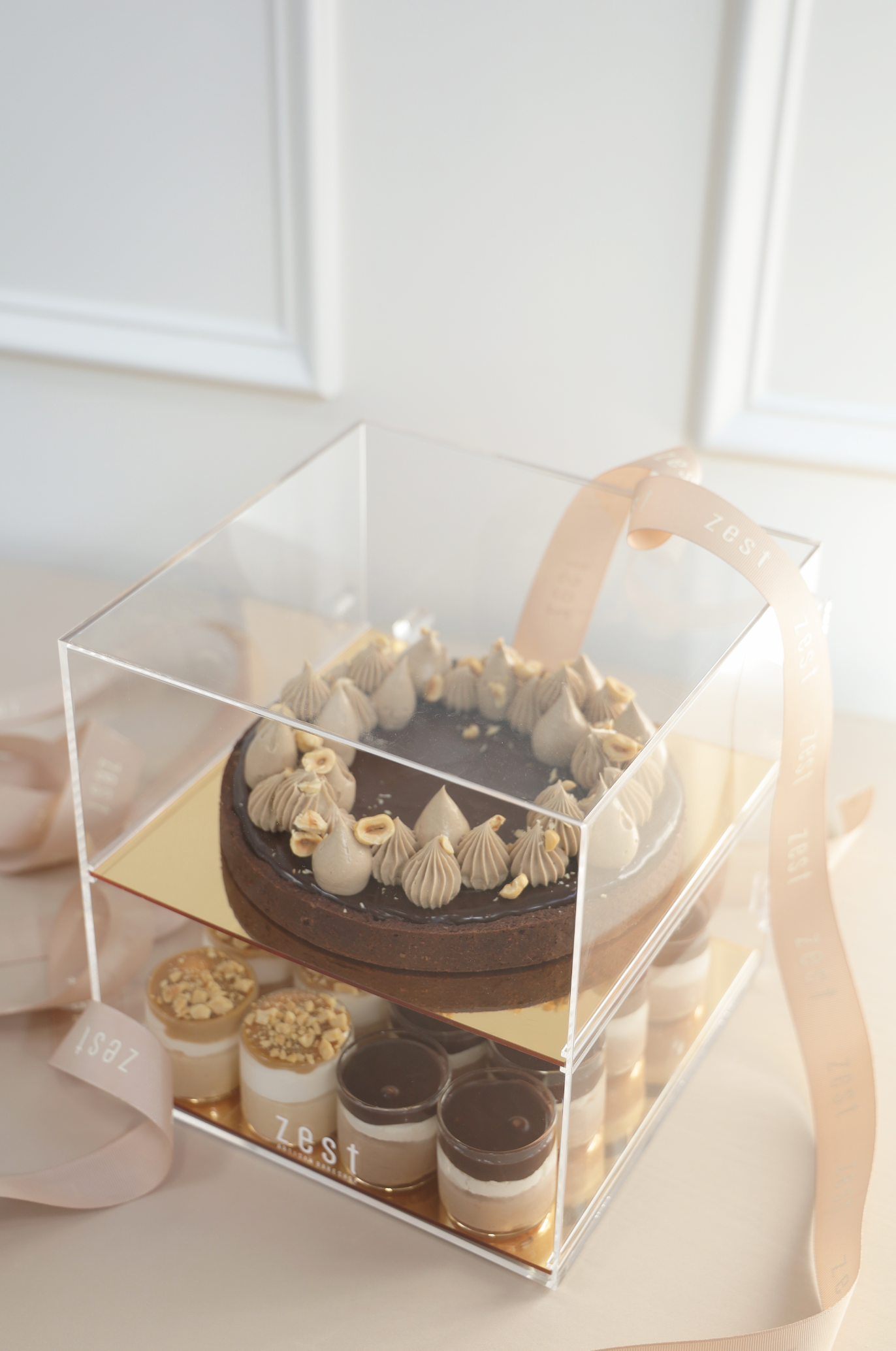 Zest Lucite Golden Dessert Display Case- 2 tier