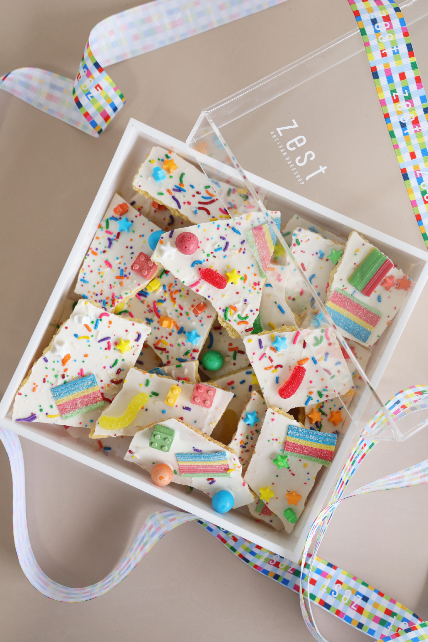 Candy Cookie Bark Square Lucite Box