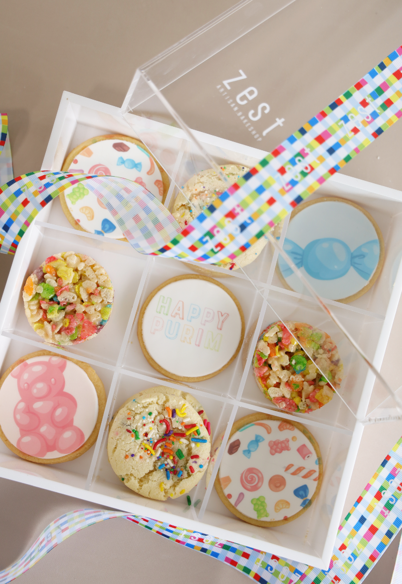 Rainbow Happy Purim Lucite Assortment Box