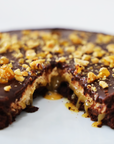 Chocolate Caramel Peanut Butter Mousse Tart in Golden Lucite Tray