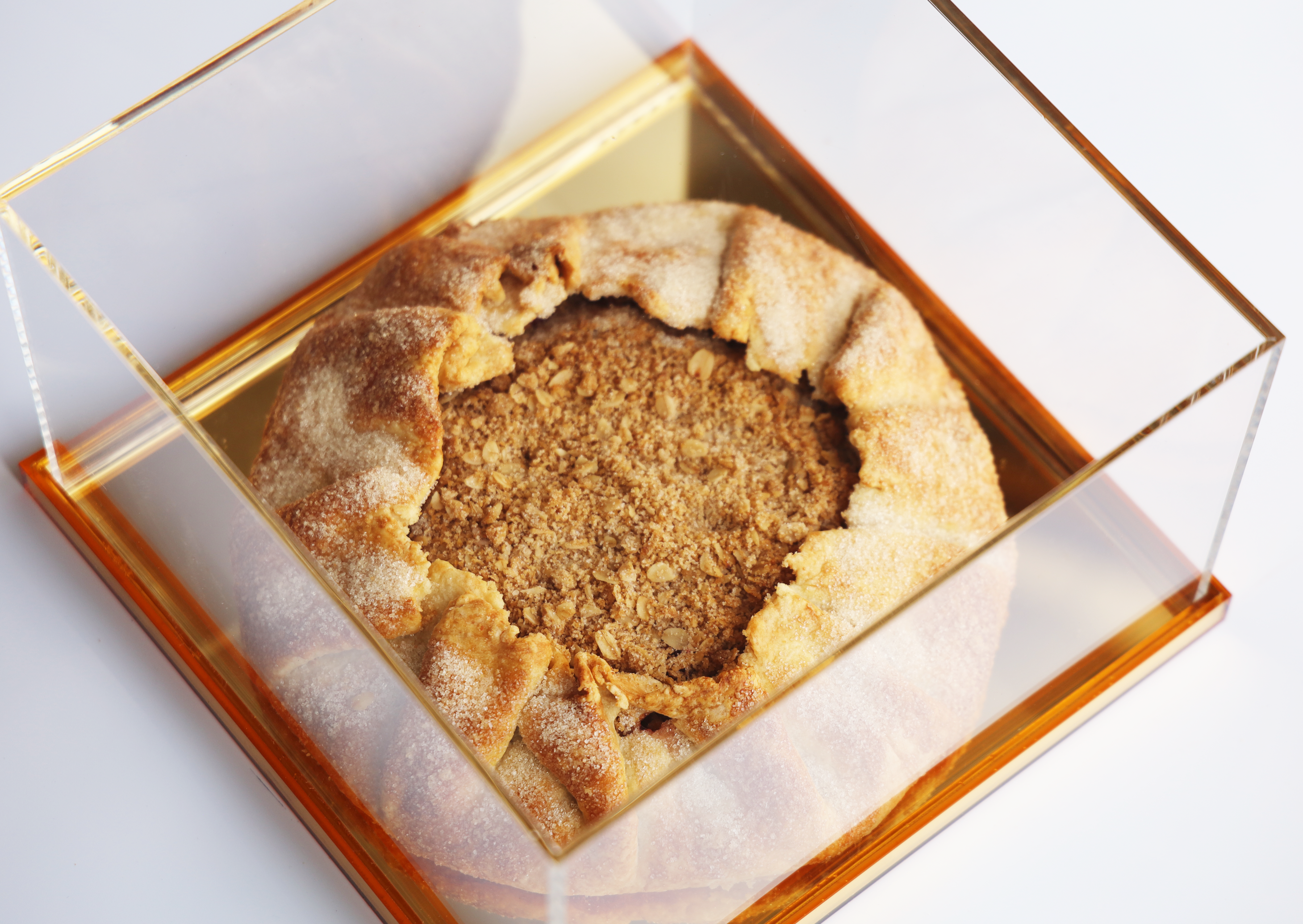 Cranberry Apple Crumb Galette In Golden Lucite Dome